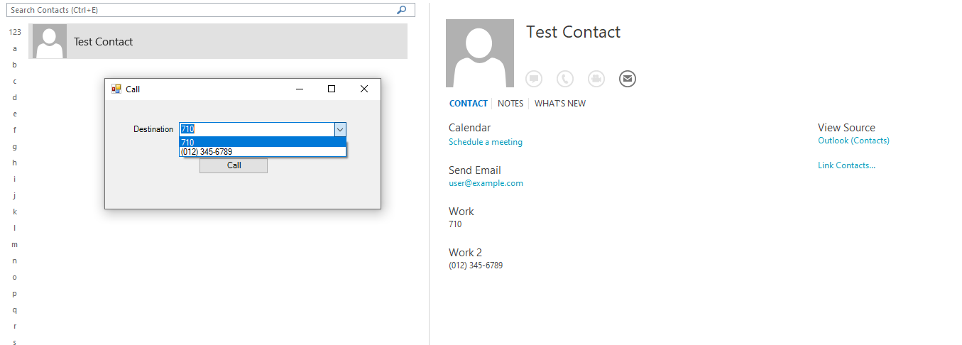 Outlook call form